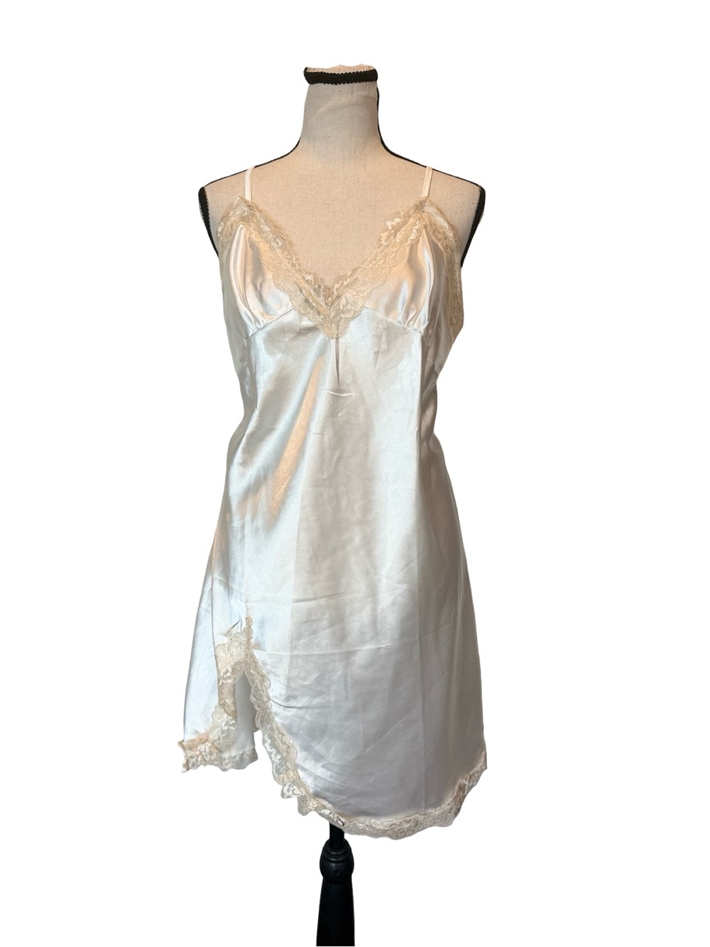 NEW XL Ivory Satin Lace Slip Dress Lingerie Nightgown Side Slit Chemise